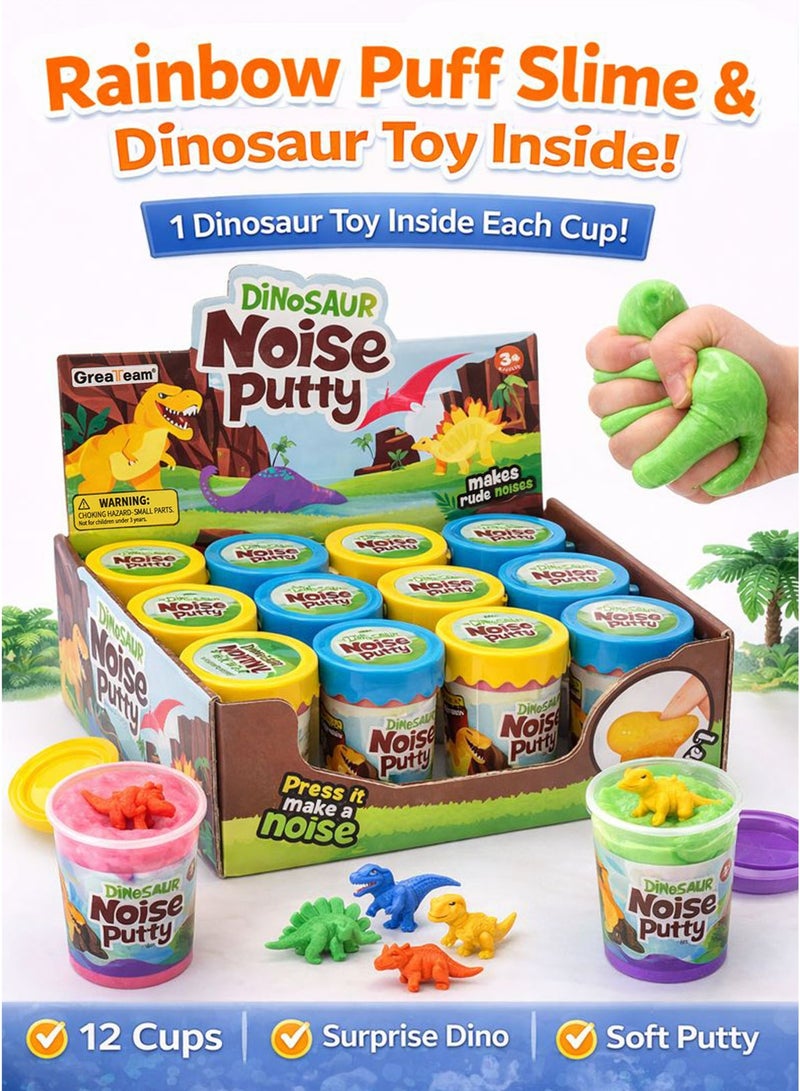 GreaTeam Dino Noise Putty Slime Set – 12pcs Dinosaur Sound Slime Cups with Surprise Dino Toy Inside Stretchy Squishy Noise Putty Slime for Kids Fun Sensory Slime Toy for Boys & Girls Safe High-Quality Slime Party Favors, Gift Set & Creative Play Toy for Children Ages 3+, 5+, 8+ - Image 2